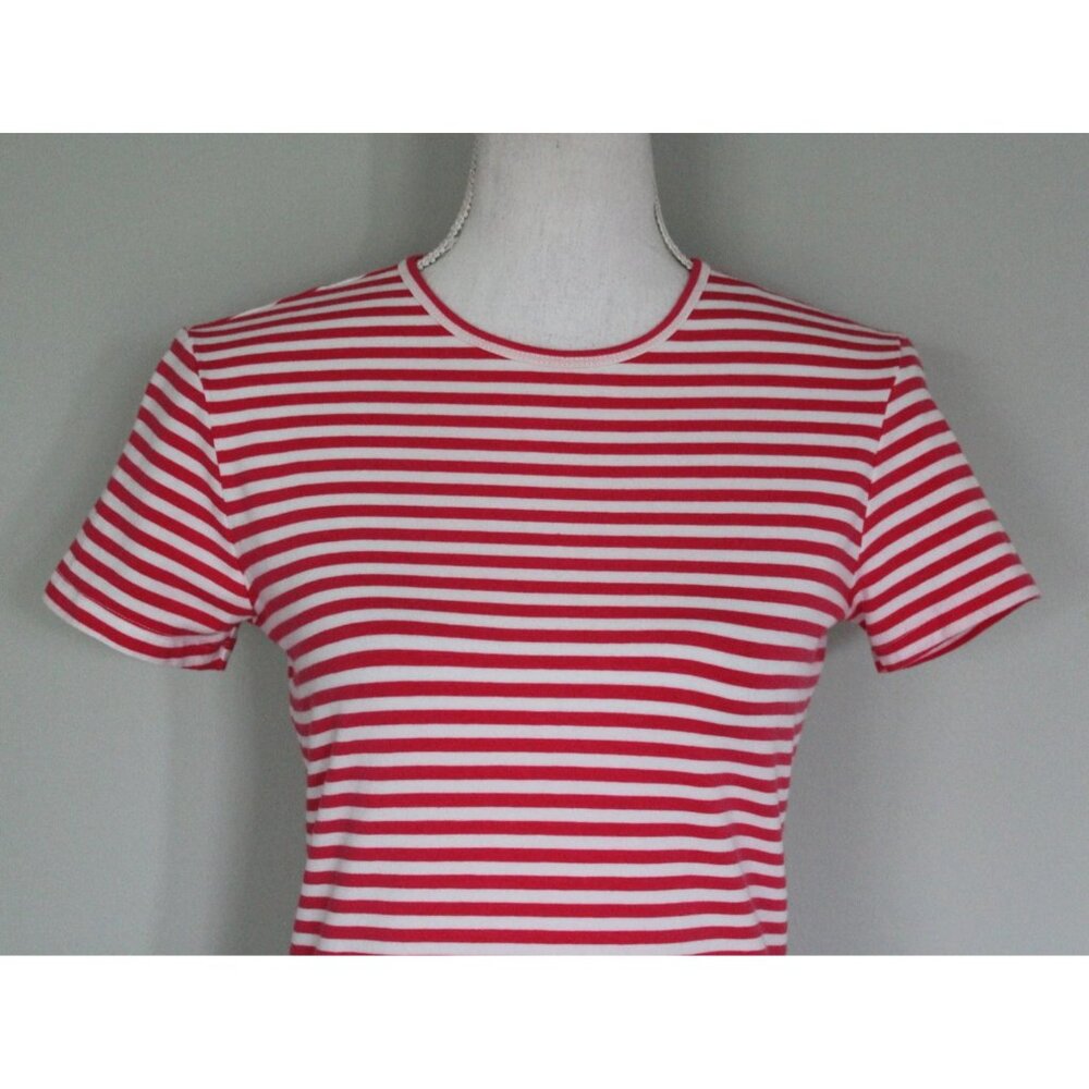 J. McLaughlin Allie Tee Bright Coral & White Striped Shirt Top, Size S Small - Picture 3 of 11